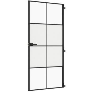 Porta Interna Sottile Nera 93x201,5 cm Vetro Temperato Alluminio