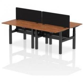 4‑Seat AirBack Bench Desk 1200×800 mm – Adjustable Height, CP Walnut/Black + Screen