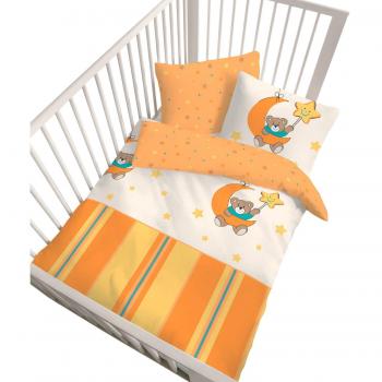 Bettwäsche orange-gelb-natur Biber 100x135 cm (40x60 cm)