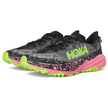 Men's HOKA Speedgoat 6 Trail Footwear (Black/Neon Rose) Size 7.5