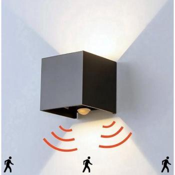 Éclairage extérieur Goliving avec détection – Murale noire, usage double – Cube industriel – LED résistant à l’eau – Haute efficacité & inox