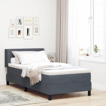 Lit Box Spring 100x200 cm en Velours Gris Foncé