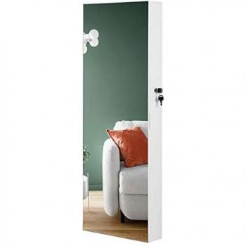 Armario para Joyas con Espejo y Cerradura, Blanco