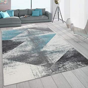 Alfombra sala con textura frisé, colores pastel turquesa-gris