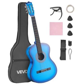 VEVOR Guitare Classique 96 cm – Bleu, Nylon, Accès pour Adolescent, Adulte, Étudiant, Cordes Supplémentaires