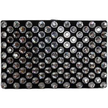 Zwarte Glansfluweel Kristal Clutchhandtas