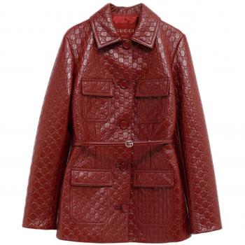 Gucci Women's Bordeaux Red Leather Jacket, Size M