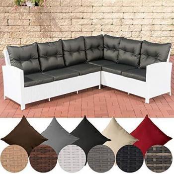 CLP Gartensofa Minari I – Eckbank aus Polyrattan, weiße Farbe, Anthrazit-Polster
