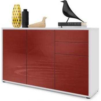 Buffet Contemporain Ben V3 Blanc Mat avec Façades Bordeaux