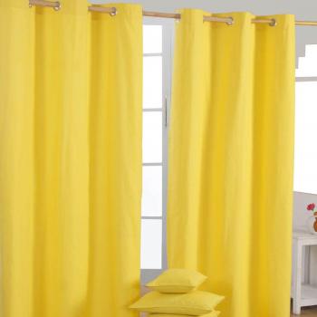 Homescapes Heavy Unlined Yellow Eyelet Curtains 137 x 228 cm