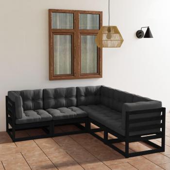 5-tlg. Lounge-Set für den Garten mit Kissen aus Kiefer