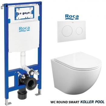 Bastidor Roca Duplo Pack Cisterna Empotrada + Pulsador PL10 Bl Mat e Inodoro Susp. Round Smart 52 cm Tor 3 Asiento Fino