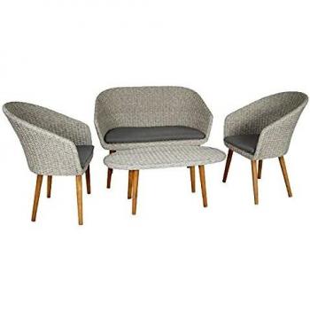 Set Comfort Grigio – Poltrone e Divano Acacia FSC con Tavolino in vetro temperato