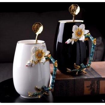 Enamel Coffee Cup with Alloy Handle