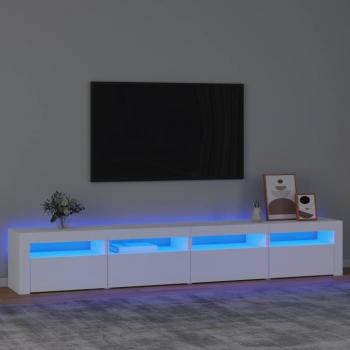 VidaXL Modern White TV Cabinet with LED Lights, Engineered Wood Media Console Unit, Spacious Storage, Decorative Display Top, Assembly Required
