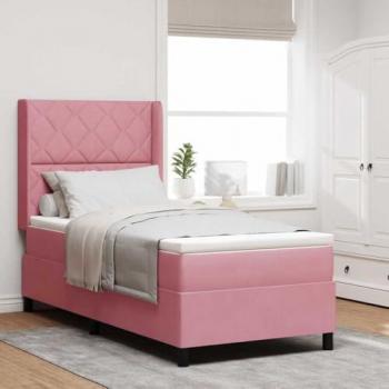 Letto BoxSpring LED in Rosa 100×200 cm Velluto