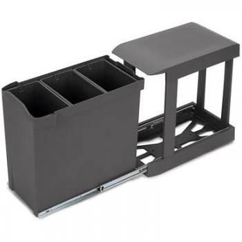 Emuca Poubelles de recyclage automatique 3x10L avec fixation inférieure, extraction automatique, en acier et plastique, gris anthracite