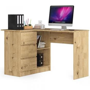Bureau AKORD d'angle gauche 124 cm Chêne Artisan 3 tiroirs 2 étagères
