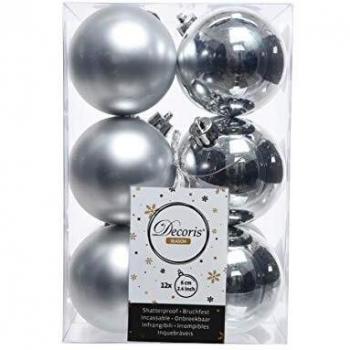 Decoris, 21831, Palline Natalizie, infrangibili, Miste Lucide e opache, Argento