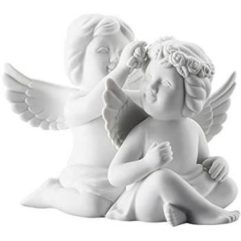 Rosenthal Engelfigur Engel, mittel, weiß matt, mit Blumenkranz