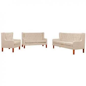 3-Piece Fabric Sofa Set in Cream White