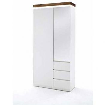 Armoire coloris blanc mat avec dessus en chêne noueux
