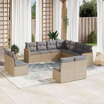 Salon de Jardin 11 pièces avec Coussins en Résine Tressée Beige