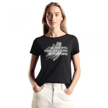 Street One Damen T-Shirt mit Print und Schriftzug, Schwarz, Größe 38