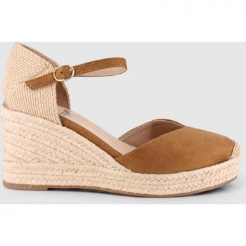 Alpargatas de cuña camel para mujer con puntera redonda