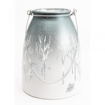 Deko-Kerzenständer Windlicht Glas Winter Ø 14 cm silber-weiß