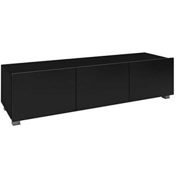 Tivdalu 103 Meuble TV noir brillant – modèle sans portes ni tiroirs, 150×37×43 cm