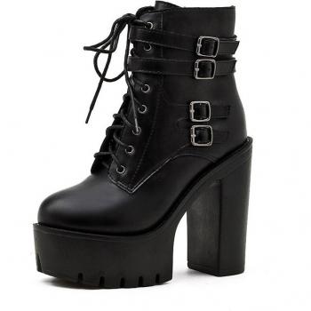 Edgy Strap Buckle High Heel Boots