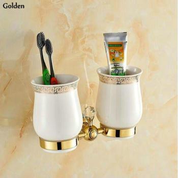 Gold Crystal Brass Double Cup Holders LB5720