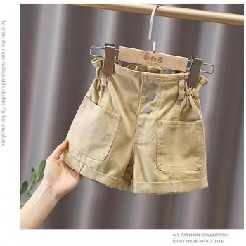 Shorts d'été taille haute pour bébés filles, coupe ample, couleur unie P6035