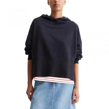 Marc O'Polo Damen Hoodie Relaxed Fit Blau S mit breitem Rippbund