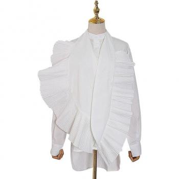 Loose Fit Asymmetrical Blouse with Ruffles