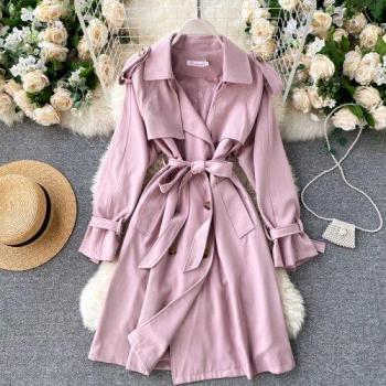 Fitaylor Women's Pink Turn-down Collar Trench