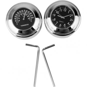 Chrome Motorbike Handlebar Digital Clock and Thermometer, Waterproof, Fits 7/8 or 1