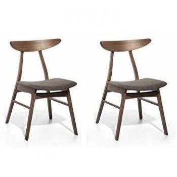 BELIANI Lynn Set of 2 Dining Chairs with Dark Grey Fabric Seat and Dark Wood Frame