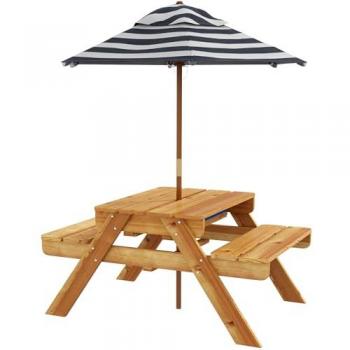 Mesa de Picnic para Niños OutSunny con Arenero y Sombrilla – 89x80,5x142,5 cm