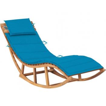 Meuble d'extérieur chaise longue en teck solide avec fonction de balancement et coussin confortable