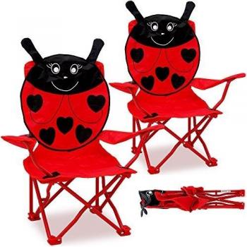 Lot de 2 chaises pliables pour enfant motif coccinelle, idéales pour le camping et la plage