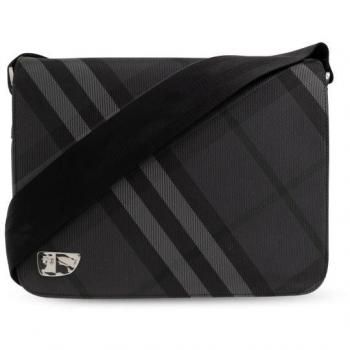 Burberry Men's Grid Messenger Bag with Check Motif in Grey