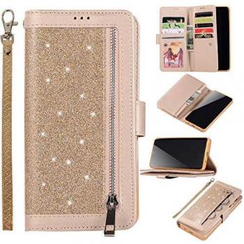 Samsung S10+ Gold PU Leather Wallet Stand Case – Magnetic