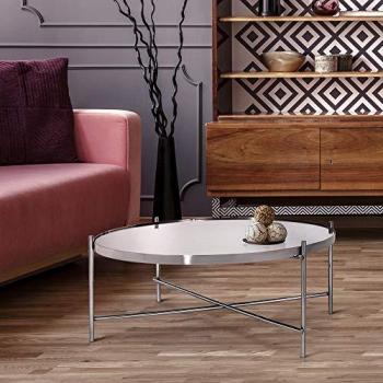 Mesa de Centro Redonda de Metal y Cristal, Ø 75x35 cm, Diseño Elegante WOMO-DESIGN