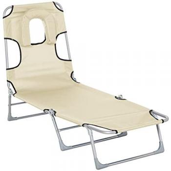 Bain de soleil modulable – appui tête à trou, espace lecture, finition beige