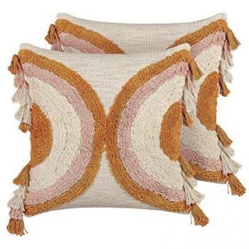 Set di 2 cuscini decorativi boho in cotone multicolore 45 x 45 cm con motivo geometrico e nappe, copertura sfoderabile con imbottitura