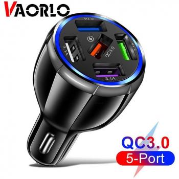 VAORLO 5-Port Mini Fast Charging Car Adapter – 15W 3A USB Power Supply for Smartphones (Black)