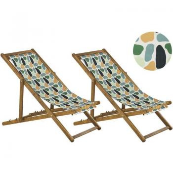 Set di sedie a sdraio geometrico in legno di acacia chiaro – Beliani Anzio