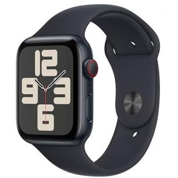 Apple Watch SE (2023) 44mm Starlight Aluminum Case with Midnight Sport Band, Black/White